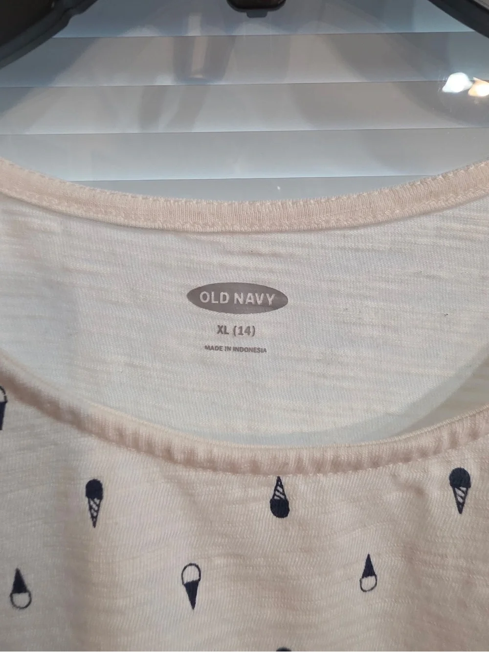 Old Navy Cream Tank Top with Navy Teardrop and Paisley Print